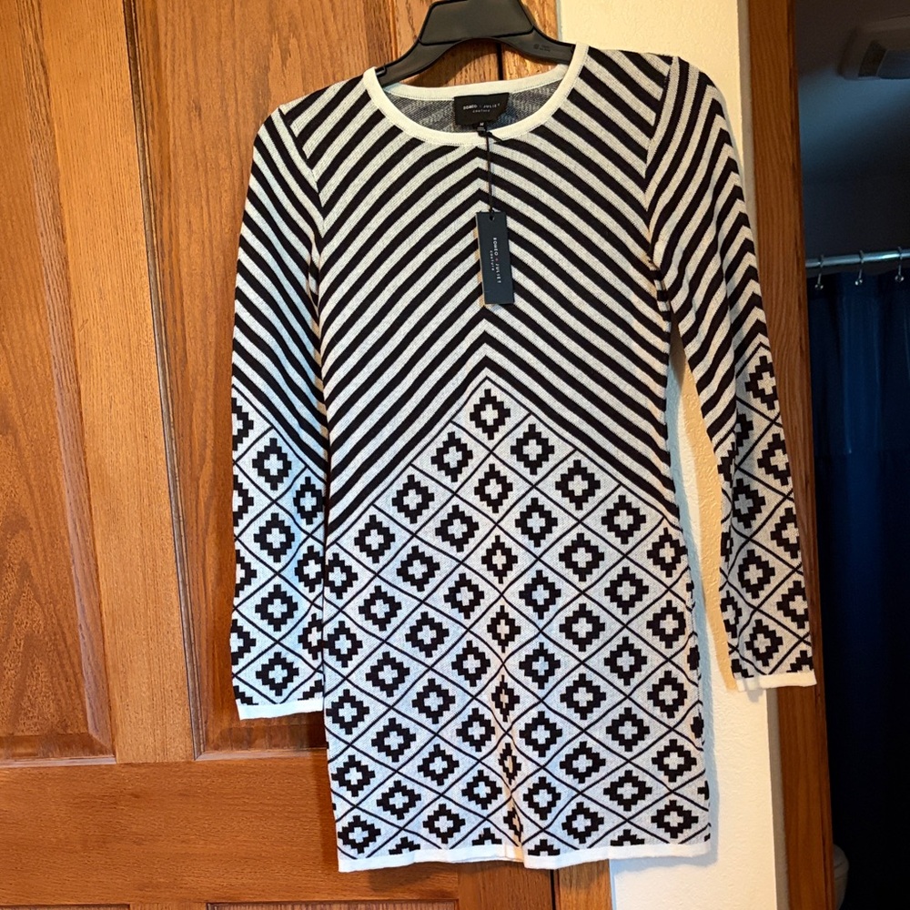 Romeo & Juliet Couture Black and White Striped Sweater Dress